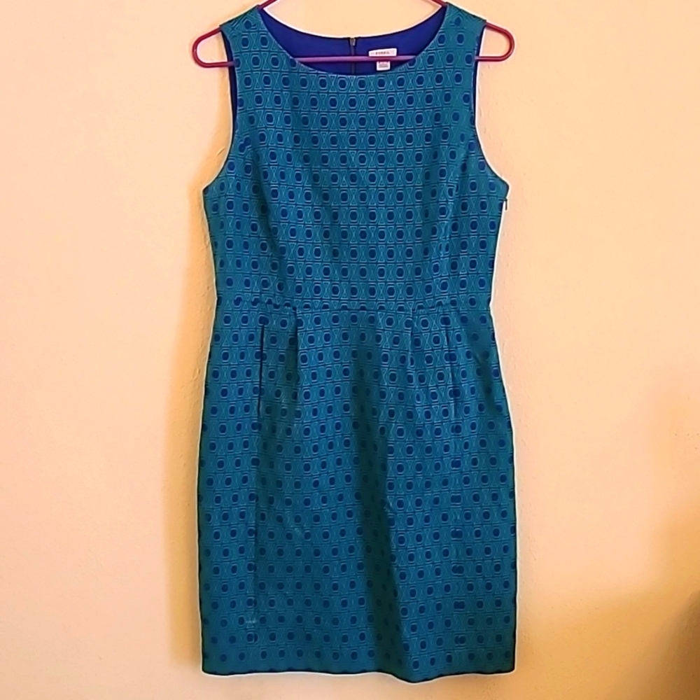 FOSSIL Women's Size 8 Audrey Royal Blue/Turquoise Sleeveless Fully Lined Dress‎